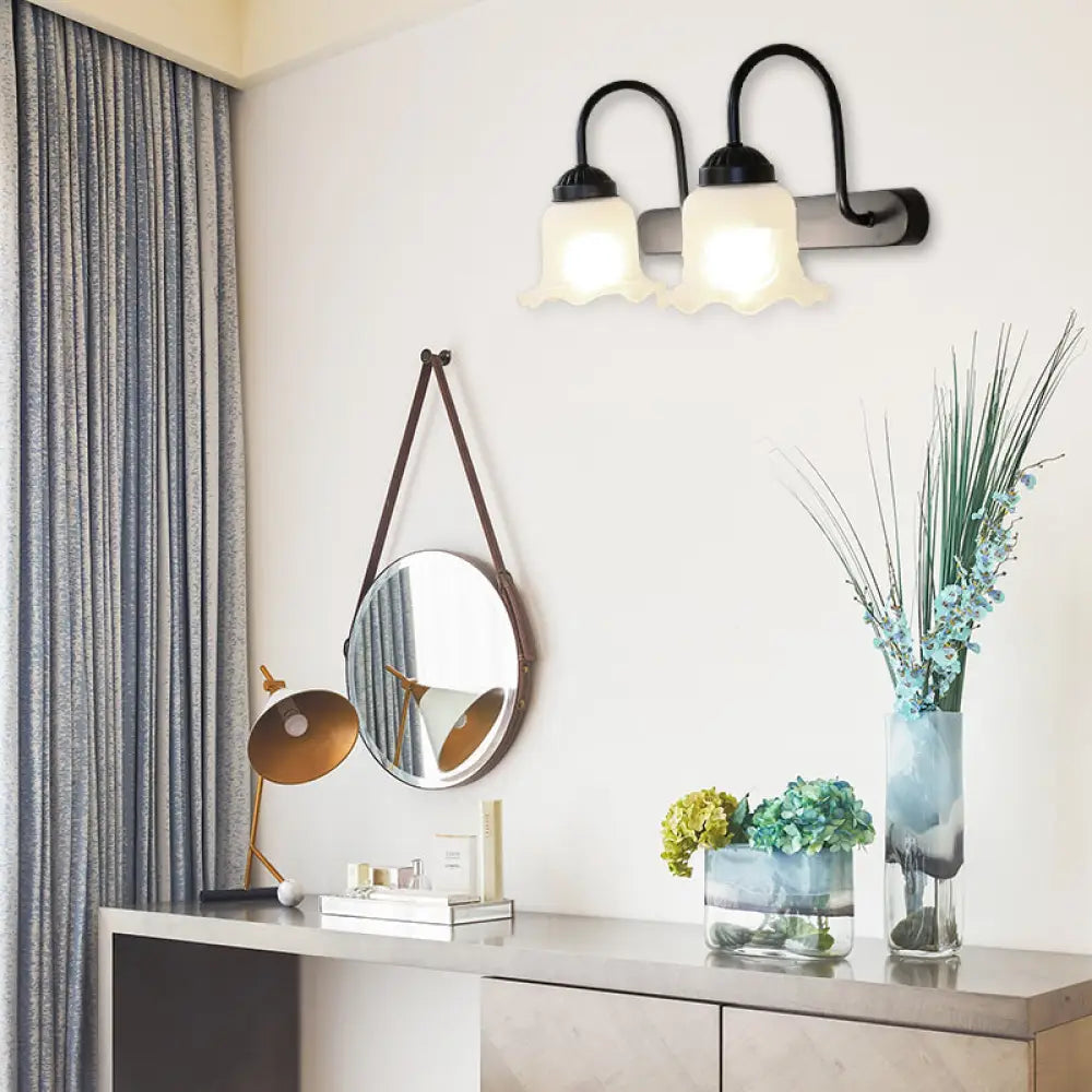 DecorBites™ DecorBites™ Scalloped Industrial Wall Sconce Light: White Glass & Black Finish, 2-Light Fixture for Living Room