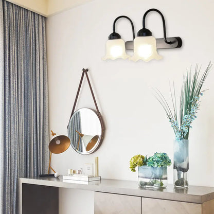 DecorBites™ DecorBites™ Scalloped Industrial Wall Sconce Light: White Glass & Black Finish, 2-Light Fixture for Living Room