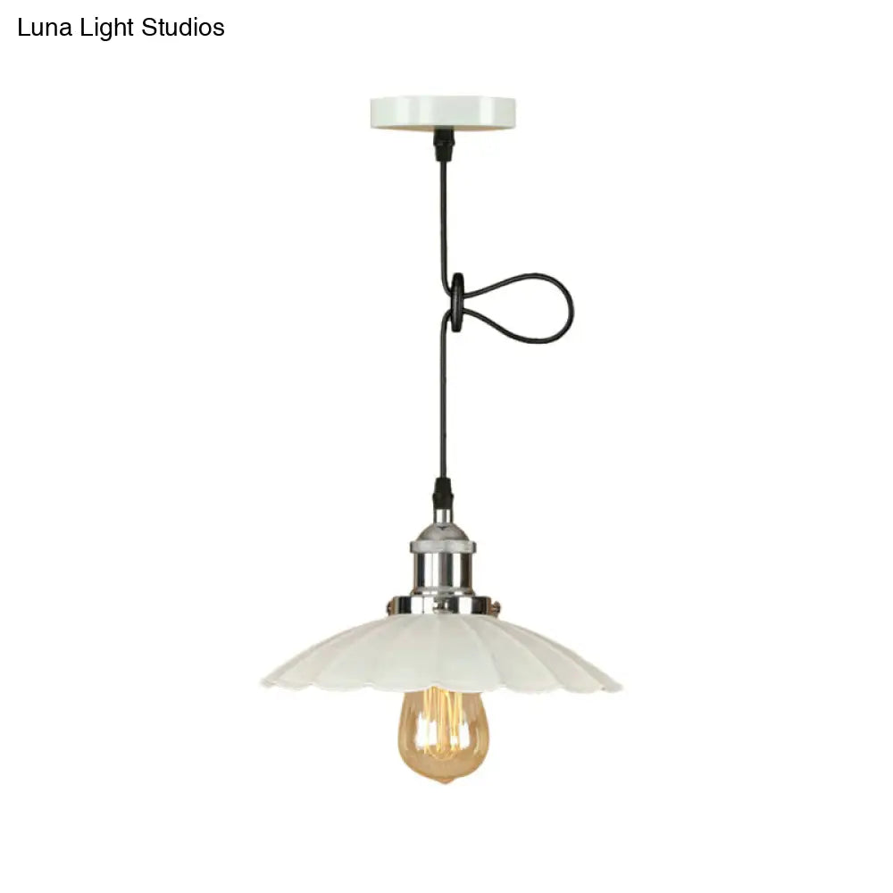 Scalloped Pendant Lighting 1-Bulb Hanging Light Fixture - Loft Style, Rust/Chrome Finish - Ideal for Over Table