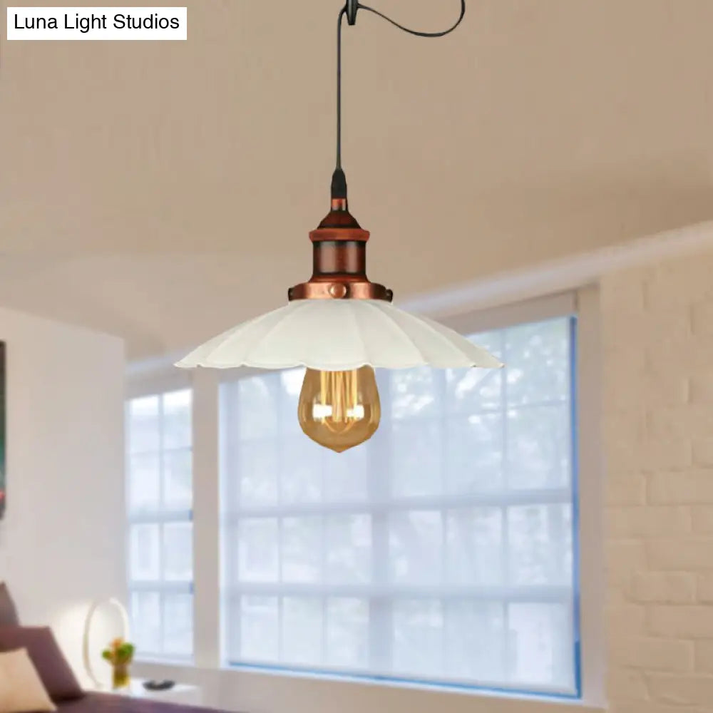 Scalloped Pendant Lighting 1-Bulb Hanging Light Fixture - Loft Style, Rust/Chrome Finish - Ideal for Over Table