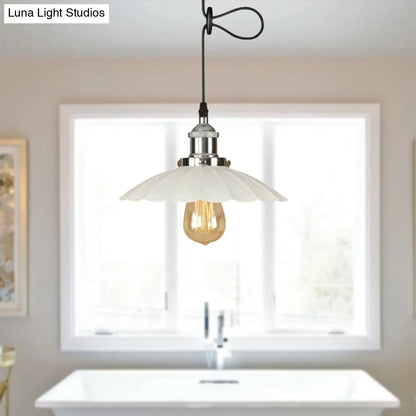 Scalloped Pendant Lighting 1-Bulb Hanging Light Fixture - Loft Style, Rust/Chrome Finish - Ideal for Over Table