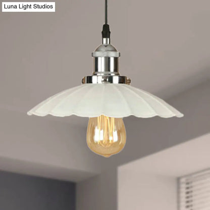 Scalloped Pendant Lighting 1-Bulb Hanging Light Fixture - Loft Style, Rust/Chrome Finish - Ideal for Over Table