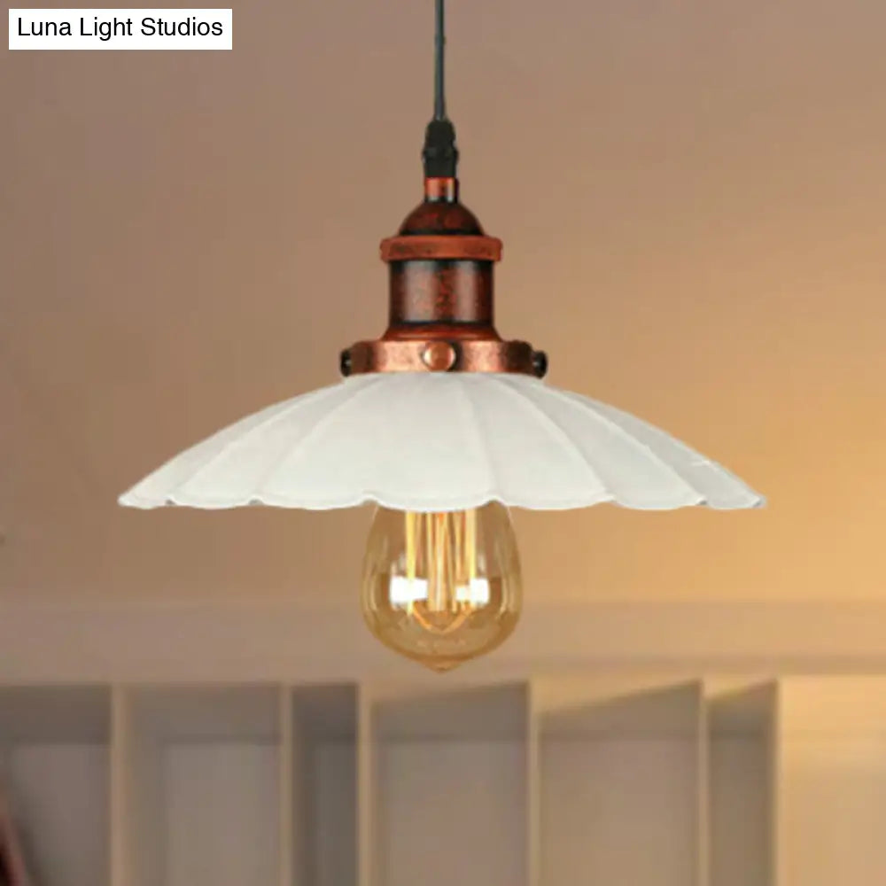 Scalloped Pendant Lighting 1-Bulb Hanging Light Fixture - Loft Style, Rust/Chrome Finish - Ideal for Over Table