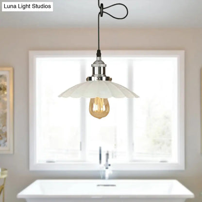 Scalloped Pendant Lighting 1-Bulb Hanging Light Fixture - Loft Style, Rust/Chrome Finish - Ideal for Over Table