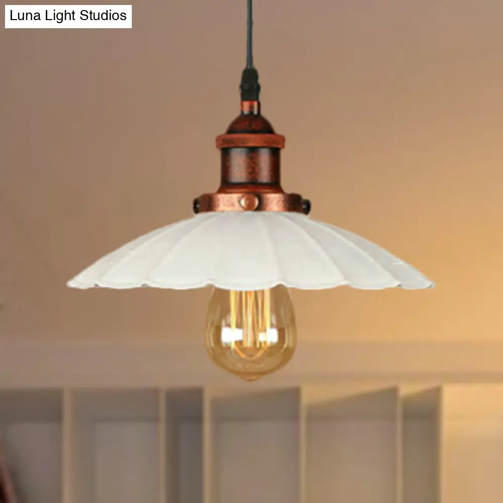 Scalloped Pendant Lighting 1-Bulb Hanging Light Fixture - Loft Style, Rust/Chrome Finish - Ideal for Over Table