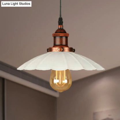 Scalloped Pendant Lighting 1-Bulb Hanging Light Fixture - Loft Style, Rust/Chrome Finish - Ideal for Over Table