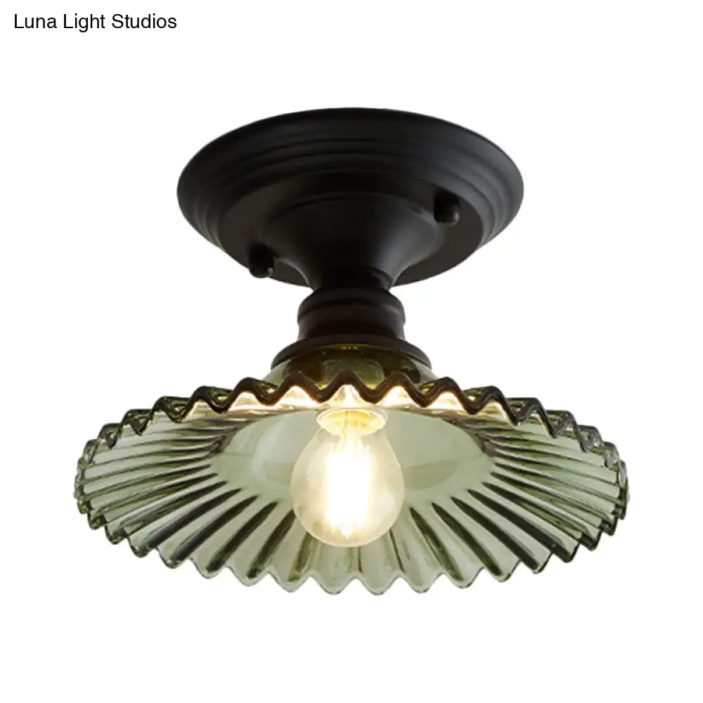 DecorBites™ DecorBites™ Scalloped Semi Flush Industrial Clear/Green Ribbed Glass Lighting Fixture for Indoor Spaces - One Light