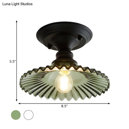 DecorBites™ DecorBites™ Scalloped Semi Flush Industrial Clear/Green Ribbed Glass Lighting Fixture for Indoor Spaces - One Light