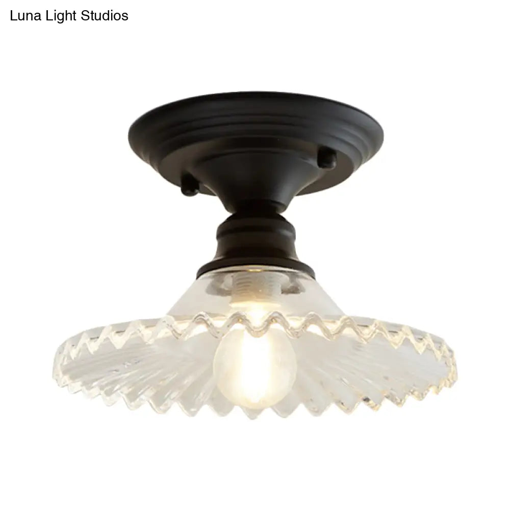 DecorBites™ DecorBites™ Scalloped Semi Flush Industrial Clear/Green Ribbed Glass Lighting Fixture for Indoor Spaces - One Light