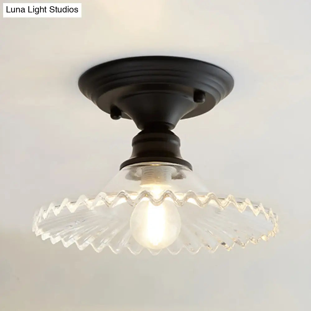 DecorBites™ DecorBites™ Scalloped Semi Flush Industrial Clear/Green Ribbed Glass Lighting Fixture for Indoor Spaces - One Light