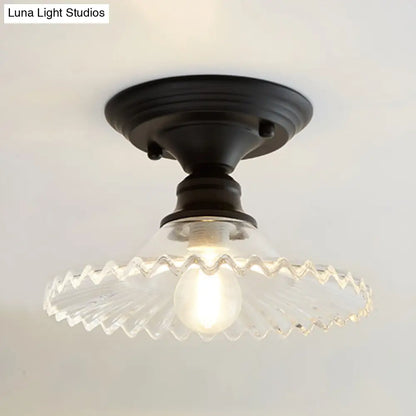 DecorBites™ DecorBites™ Scalloped Semi Flush Industrial Clear/Green Ribbed Glass Lighting Fixture for Indoor Spaces - One Light