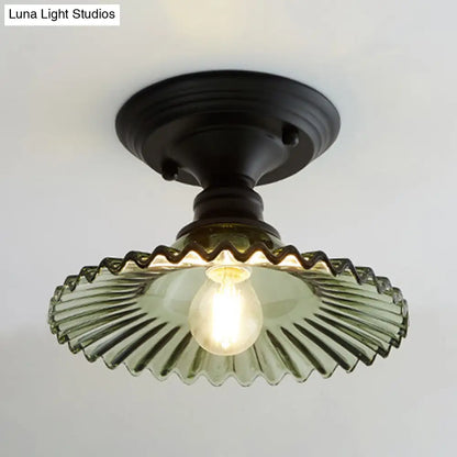 DecorBites™ DecorBites™ Scalloped Semi Flush Industrial Clear/Green Ribbed Glass Lighting Fixture for Indoor Spaces - One Light