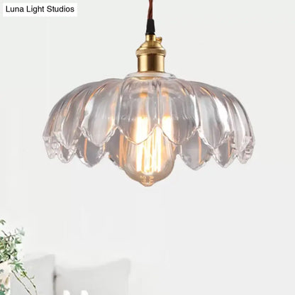 Scalloped Shade Clear Glass Pendant Lighting - Single Bulb Industrial Ceiling Light for Living Room - 8"/10"/12" Wide