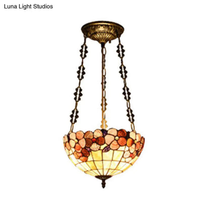 DecorBites™ DecorBites™ Scalloped Shade Semi Flush Stained Glass Ceiling Light Retro Style, 12"/16"/20.5" W, Red/Pink/Rose Red, Flower Pattern, Bedroom