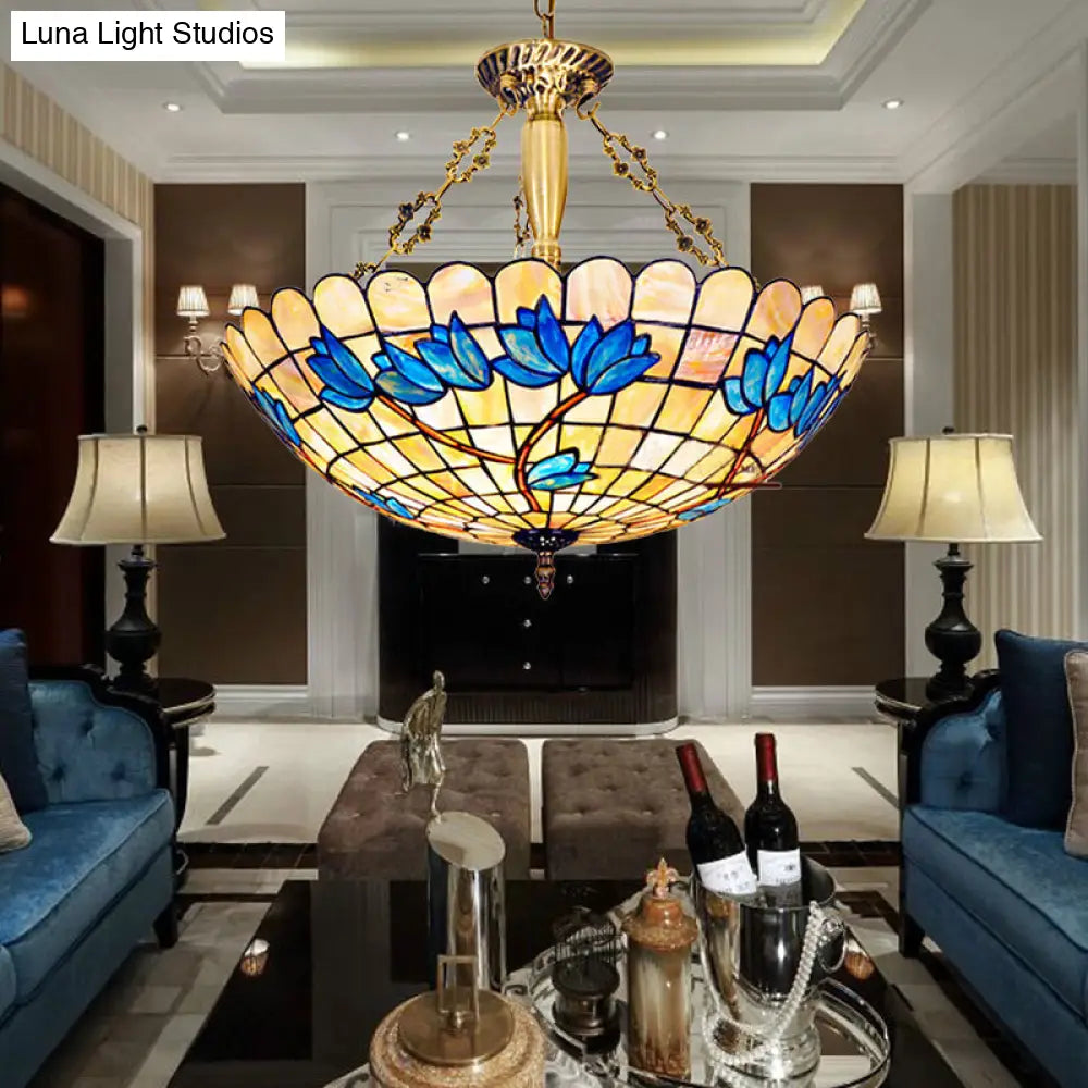 Scalloped Stained Glass Tulip Semi Flush Mount with 4 Heads for Living Room