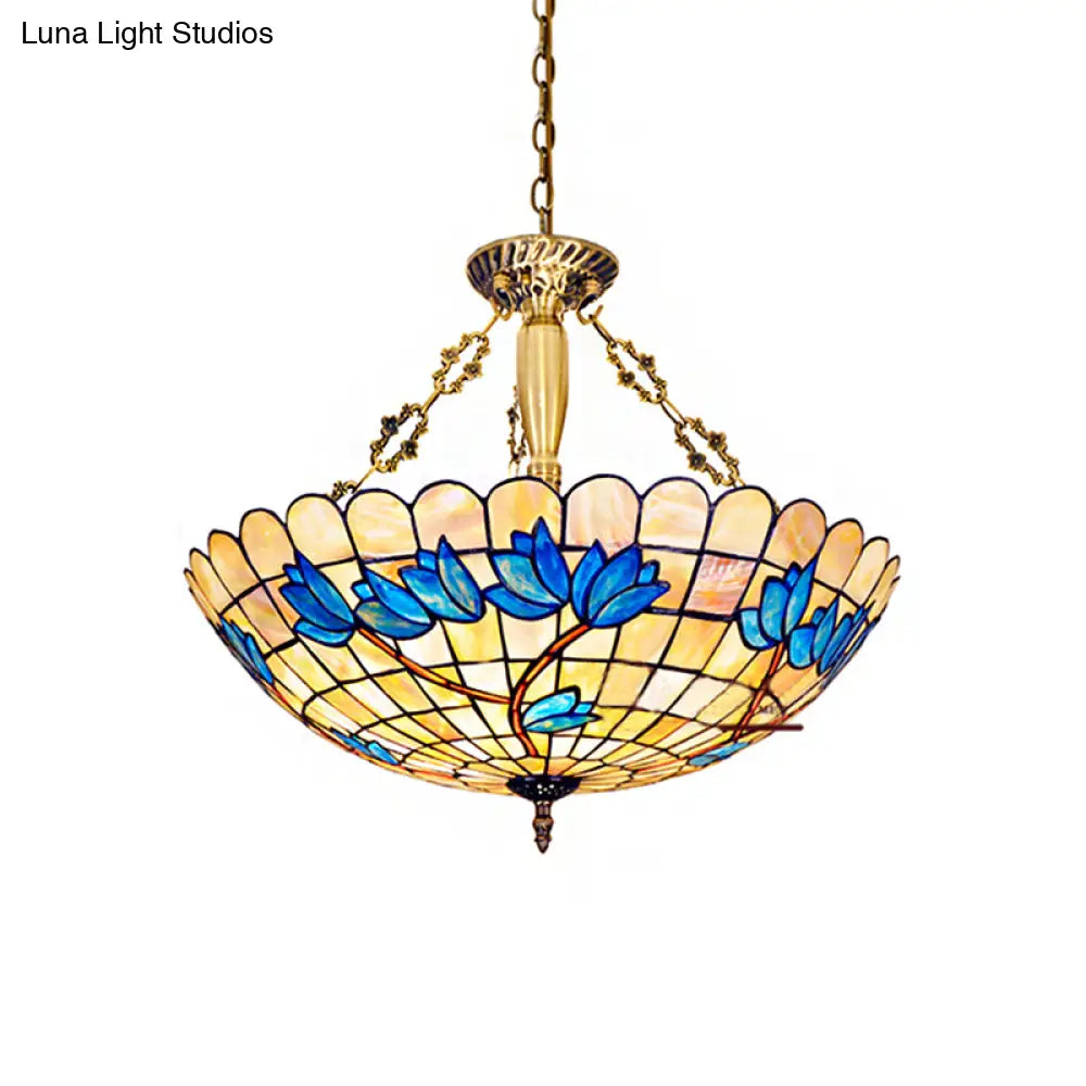 Scalloped Stained Glass Tulip Semi Flush Mount with 4 Heads for Living Room