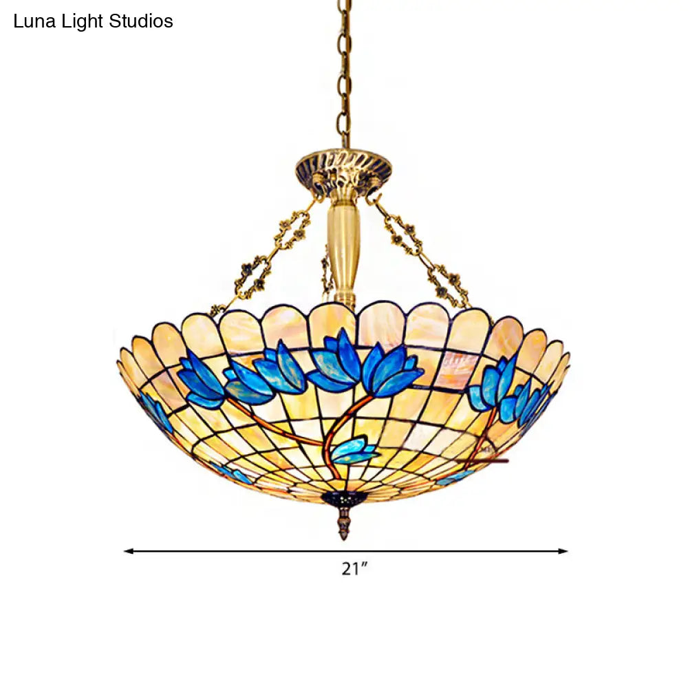 Scalloped Stained Glass Tulip Semi Flush Mount with 4 Heads for Living Room
