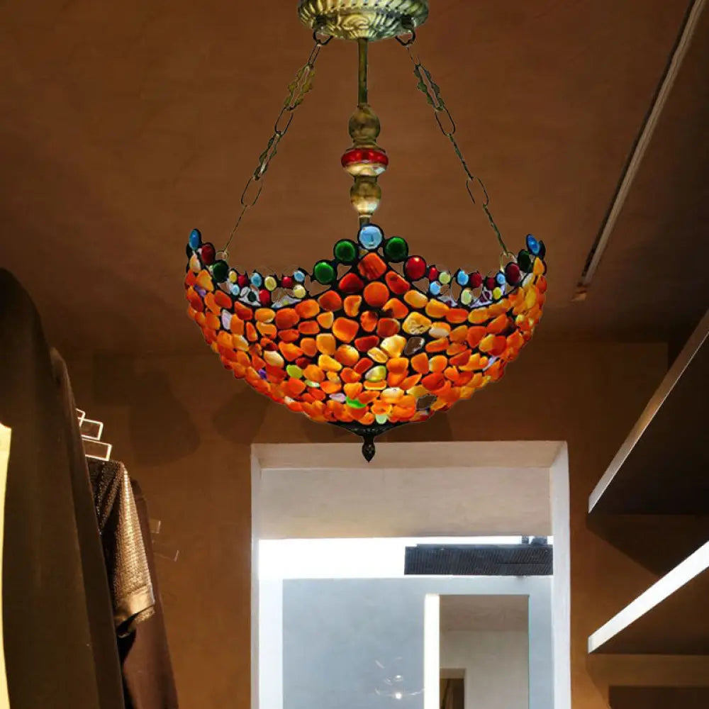 Lámpara de araña de piedra festoneada - 2/3 luces, acabado en bronce antiguo