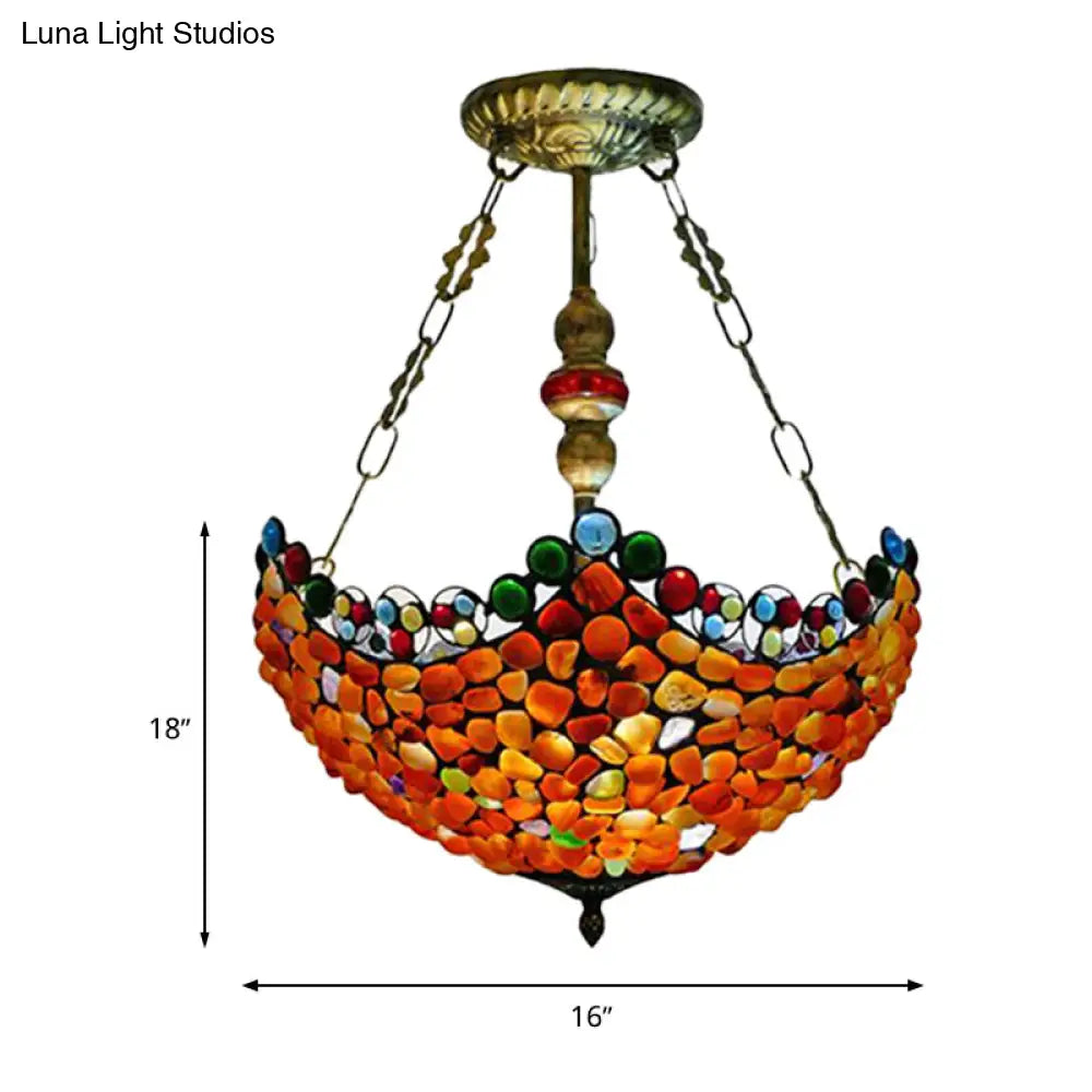 Lámpara de araña de piedra festoneada - 2/3 luces, acabado en bronce antiguo