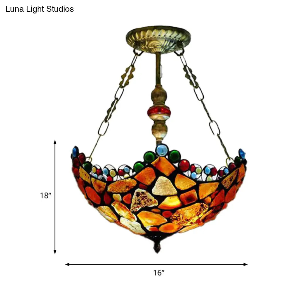 Lámpara de araña de piedra festoneada - 2/3 luces, acabado en bronce antiguo