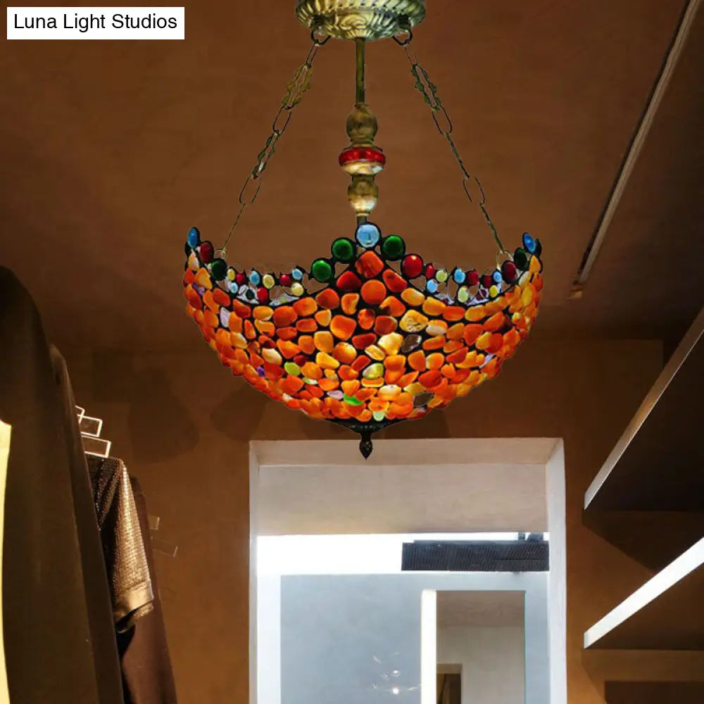 Lámpara de araña de piedra festoneada - 2/3 luces, acabado en bronce antiguo