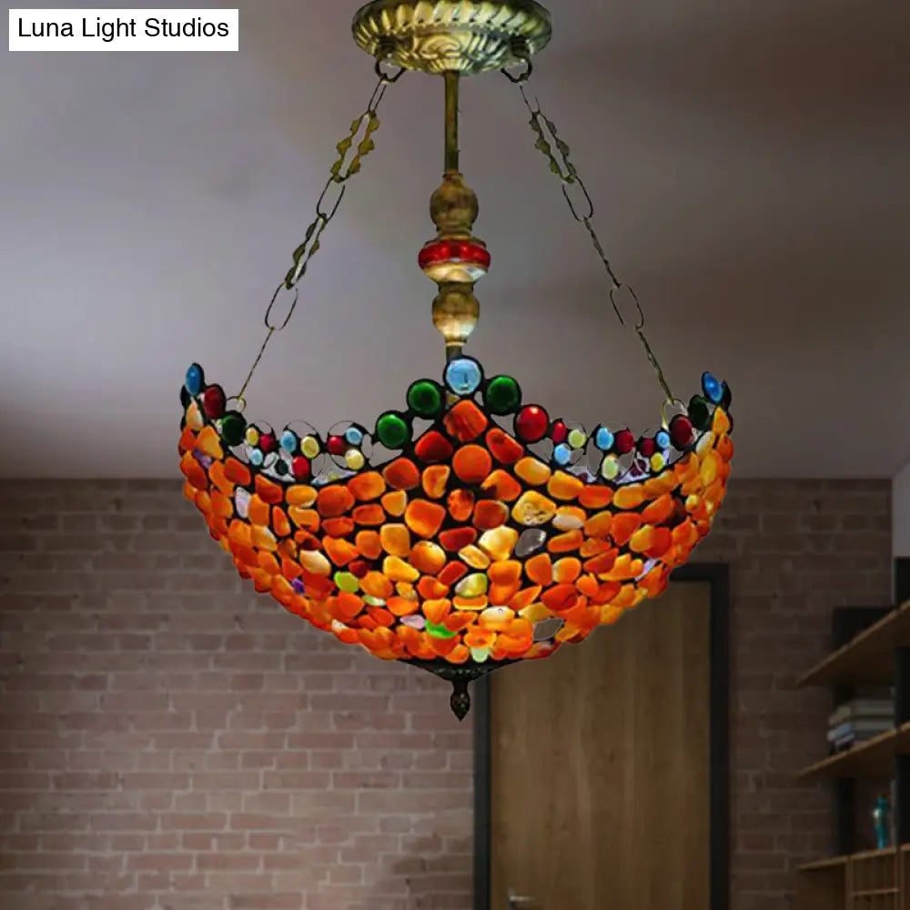 Lámpara de araña de piedra festoneada - 2/3 luces, acabado en bronce antiguo