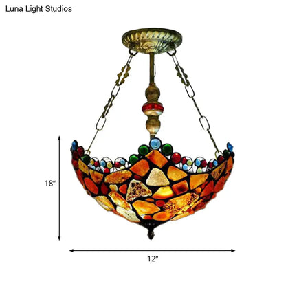 Lámpara de araña de piedra festoneada - 2/3 luces, acabado en bronce antiguo