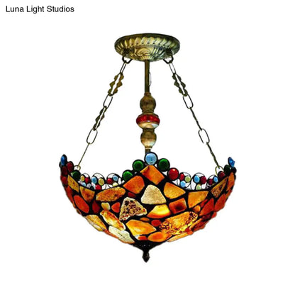 Lámpara de araña de piedra festoneada - 2/3 luces, acabado en bronce antiguo