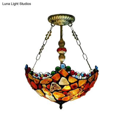 Lámpara de araña de piedra festoneada - 2/3 luces, acabado en bronce antiguo