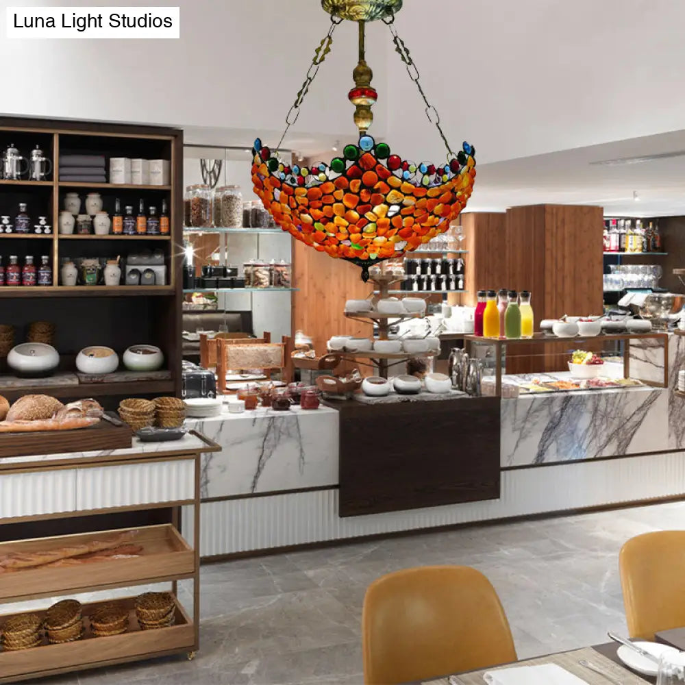 Lámpara de araña de piedra festoneada - 2/3 luces, acabado en bronce antiguo