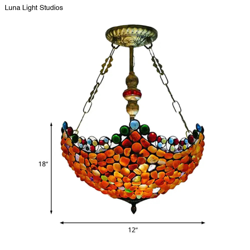 Lámpara de araña de piedra festoneada - 2/3 luces, acabado en bronce antiguo