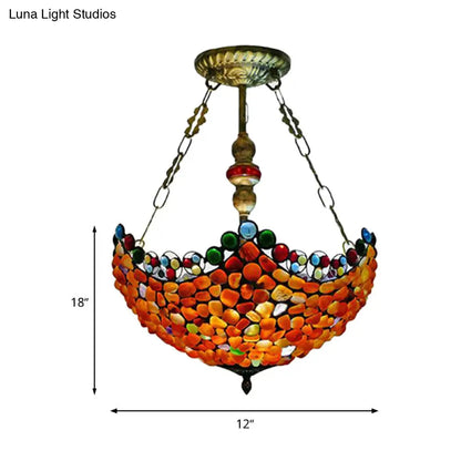 Lámpara de araña de piedra festoneada - 2/3 luces, acabado en bronce antiguo