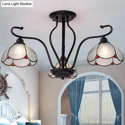 DecorBites™ DecorBites™ Scalloped Tiffany Stained Glass Semi Flush Light with 3 Heads in Clear/Blue