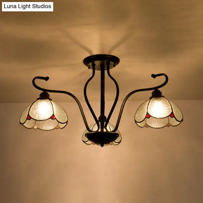 DecorBites™ DecorBites™ Scalloped Tiffany Stained Glass Semi Flush Light with 3 Heads in Clear/Blue