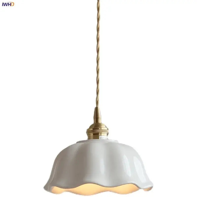 Scalloped white ceramic led pendant lamp with brass socket for dining room decorbites ceramic led pendant