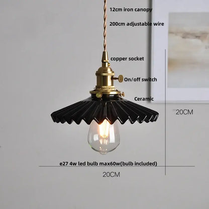 Black ceramic led pendant lamp with brass socket and copper switch featuring an exposed edison bulb by decorbites ceramic led