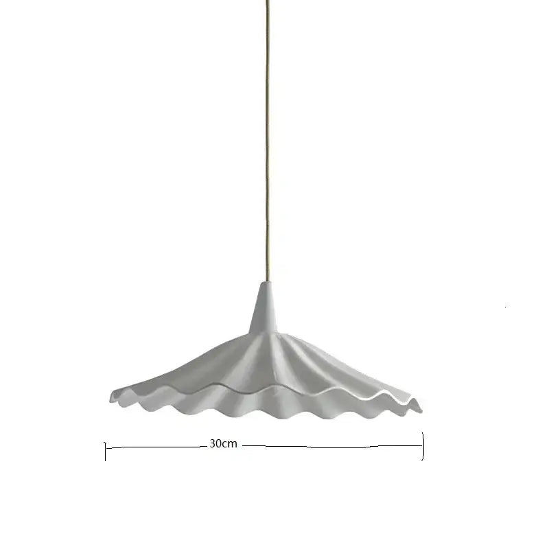 Sleek white scalloped ceramic led pendant light by decorbites with a 30cm diameter for dining room decor