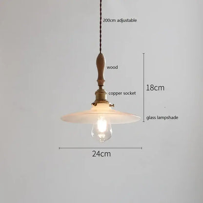 Vintage-style ceramic led pendant light with wooden handle copper socket and scalloped white glass for dining room decorbites ceramic led