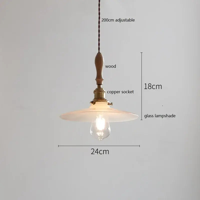 Vintage-style ceramic led pendant light with wooden handle copper socket and scalloped white glass for dining room decorbites ceramic led