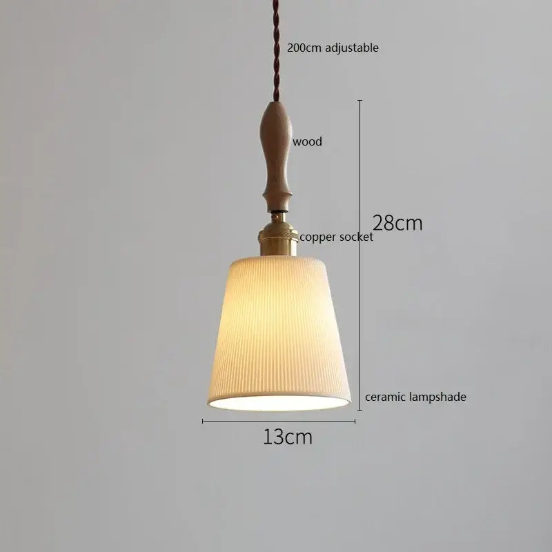 Scalloped white ceramic led pendant light with warm-toned pleated shade and braided cord for dining room by decorbites ceramic led