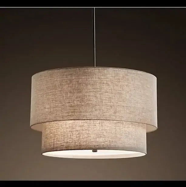 Beige Scandinavian two-tier pendant light with double linen fabric design for modern dining room lighting