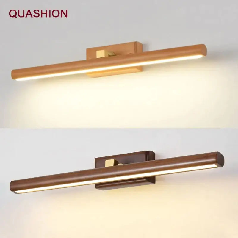 Two modern minimalist led wall sconces with sleek black walnut finish and integrated light strip for bedroom decorbites mirror lamp