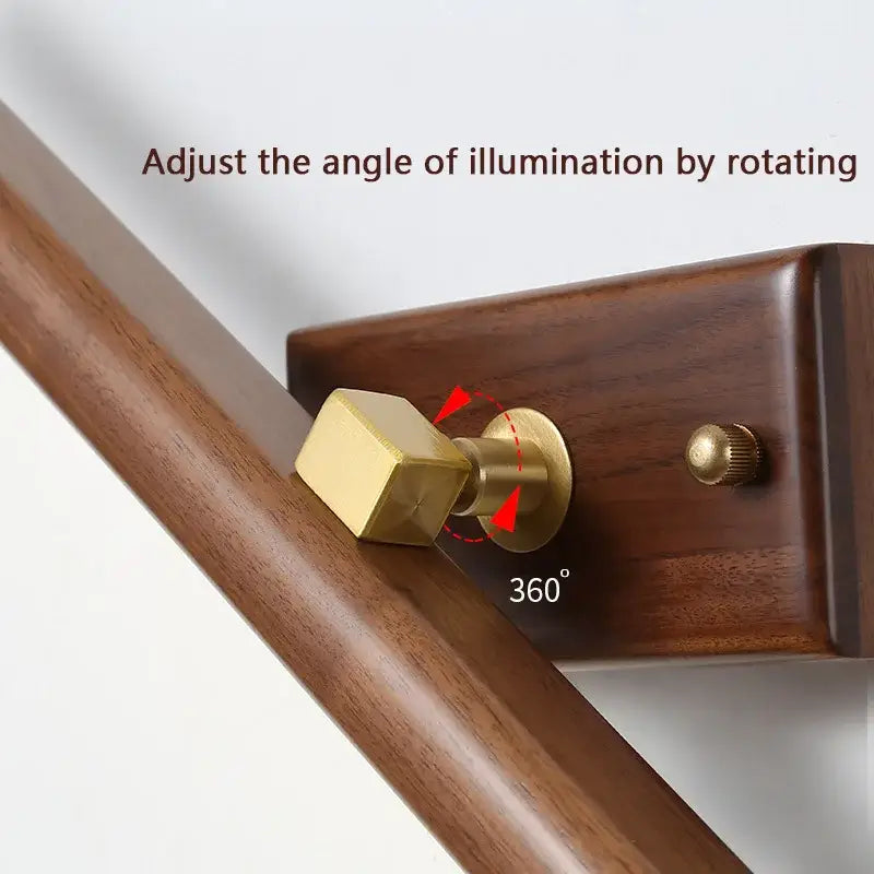 Brass-finished adjustable wall-mounted mirror lamp with wooden base and hexagonal knob for decorbites black walnut sconce
