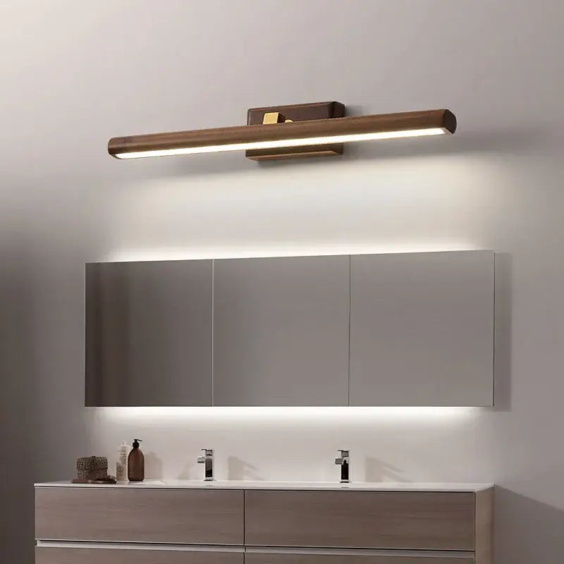 Modern wooden-slat black walnut mirror lamp with warm led light and minimalist design for bedroom decorbites black walnut