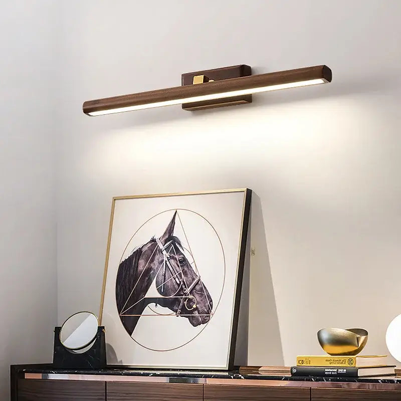 Modern black walnut mirror lamp with sleek rectangular design and warm white LED light for bedroom decorbites black walnut