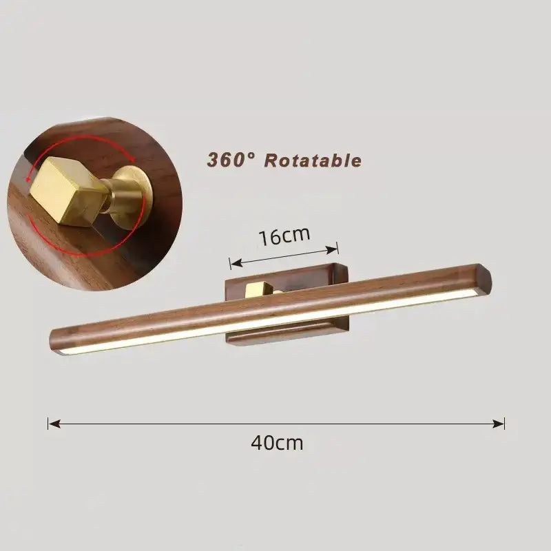 A sleek 40cm black walnut mirror lamp with brass accents and a 360° rotatable bracket for bedroom decorbites wall sconce