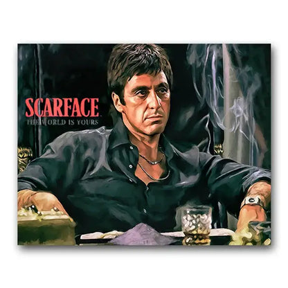 Decorbites™ scarface tony montana canvas wall art print featuring painted portrait and red title for home decor