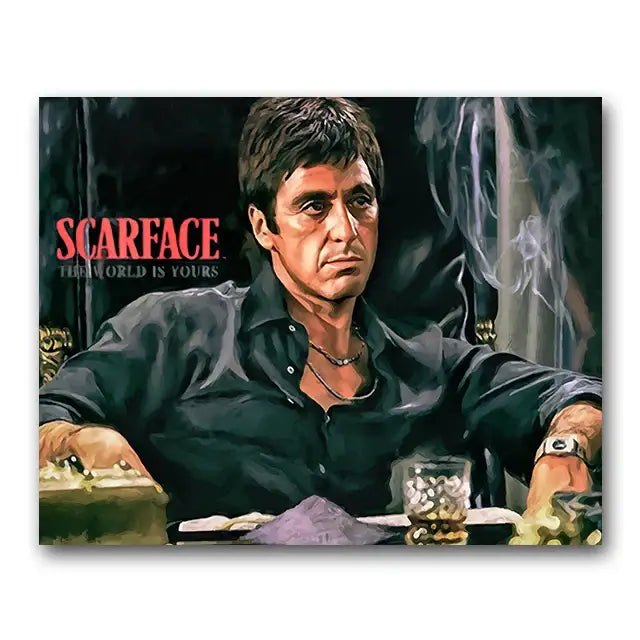 Decorbites™ scarface tony montana canvas wall art print featuring painted portrait and red title for home decor