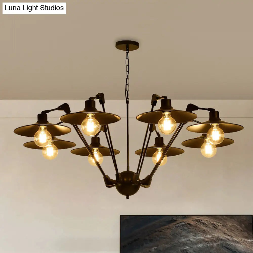 Scheddi - Antiqued Antiqued Flat Chandelier Lighting 6/8 Bulbs Metal Rotatable Ceiling Pendant Lamp in Black