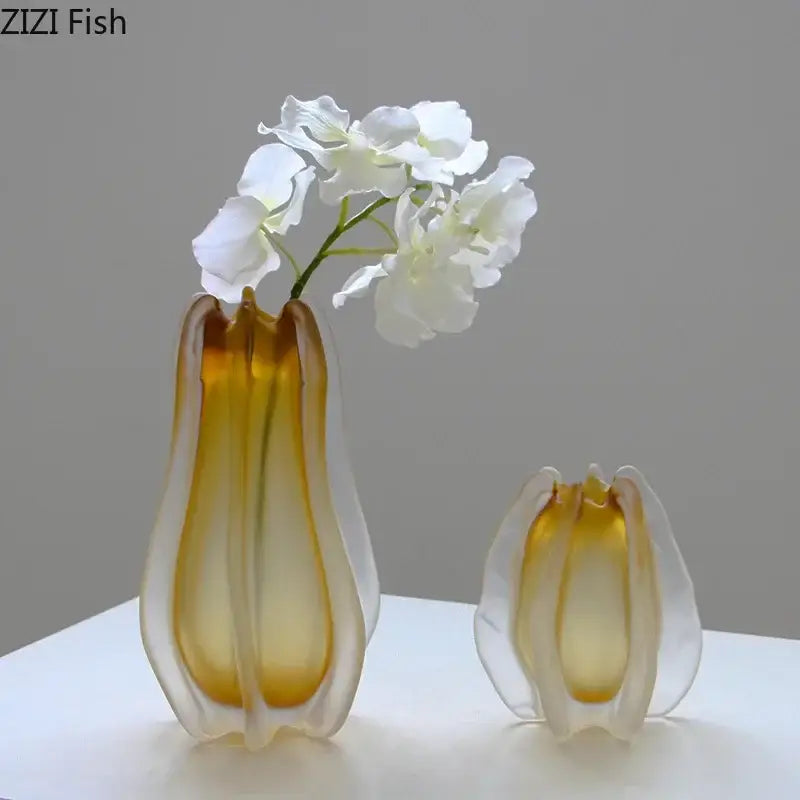 Translucent amber and white sculpted glass vase with carambola design for living room decorbites carambola glass vase